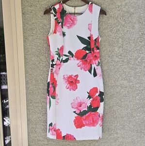 Calvin Klein White Floral Scuba Dress
